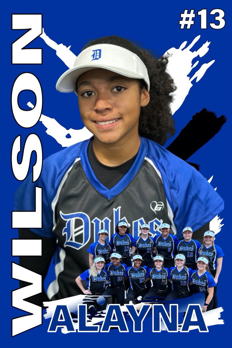Next:
Alayna Wilson. Alayna will be in her 2nd season with us. She brings a lot of versatility playing 1st base and OF. IN the box, we could always count on her.  She listens great and takes coaching very well. We look for great things from her this summer. Welcome back Alayna!
