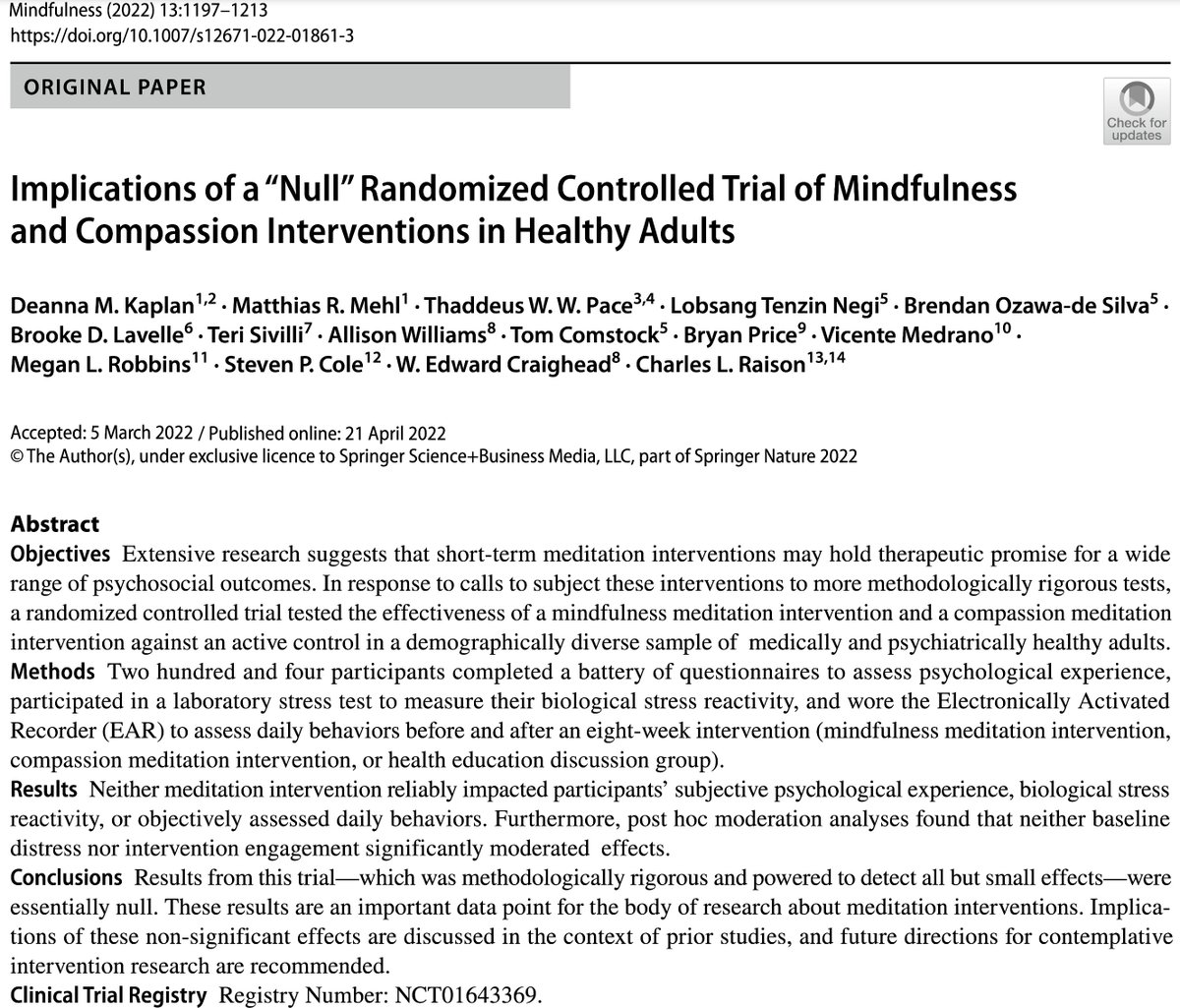 Implications of a “Null” RCT of Mindfulness and Compassion Interventions in Healthy Adults
rdcu.be/c2D7q