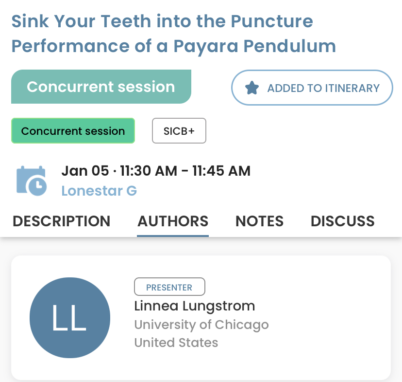 Dr. Jonathan Huie (@jmhuiee) on Twitter photo On Thurs Jan 5..
<a href="/TidePoulin/">Emily Poulin</a> will talk about stingray spine form and function (LoneStar G 10:30)
<a href="/saltwater_smith/">Smith Drupa</a> will talk about clingfish adhesion in shear (301-302 10:30)
<a href="/linnealungstrom/">Linnea Lungstrom</a> will talk about vampire fish tooth function (Lonestar G 11:30)
Saturday talk👇👇👇 On Thurs Jan 5..
<a href="/TidePoulin/">Emily Poulin</a> will talk about stingray spine form and function (LoneStar G 10:30)
<a href="/saltwater_smith/">Smith Drupa</a> will talk about clingfish adhesion in shear (301-302 10:30)
<a href="/linnealungstrom/">Linnea Lungstrom</a> will talk about vampire fish tooth function (Lonestar G 11:30)
Saturday talk👇👇👇