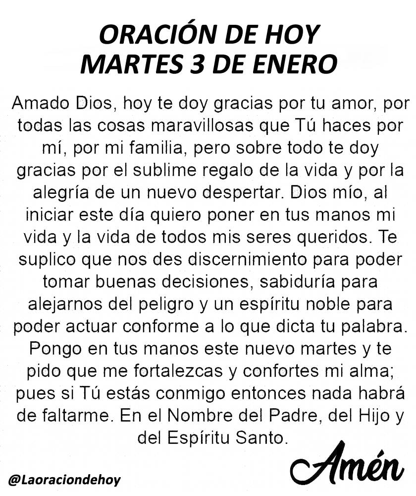 laoraciondehoy's tweet photo. Oración diaria para hoy martes 3 de enero de 2023 https://t.co/Zv4rrRECAb