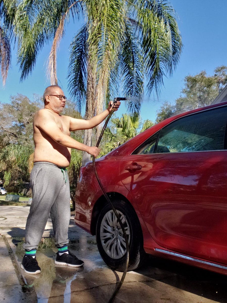 kiretoce's tweet photo. My ten-year old car needs a rinsing in 2023. #2012ToyotaCamry #BarcelonaRed #householdchores https://t.co/MkA7txLPPa