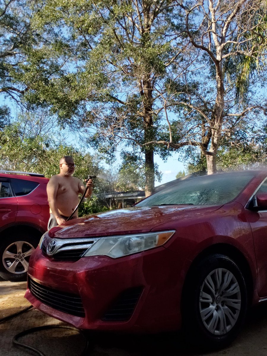 kiretoce's tweet photo. My ten-year old car needs a rinsing in 2023. #2012ToyotaCamry #BarcelonaRed #householdchores https://t.co/MkA7txLPPa
