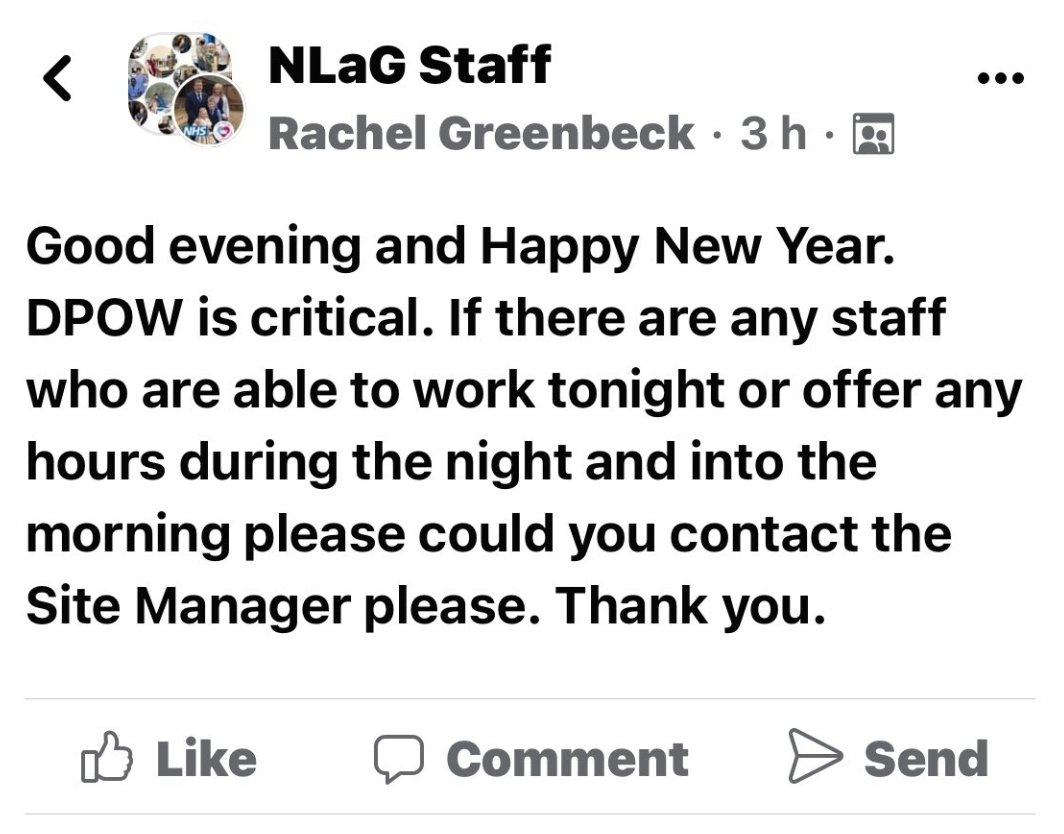 🏥  Diana Princess of Wales Hospital, in Grimsby, described as "critical" tonight and appeal has gone out to staff to work extra hours: