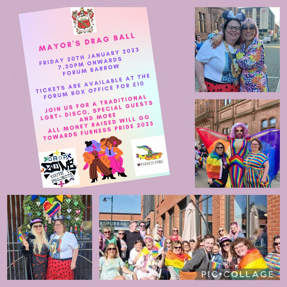 Beat the January blues by purchasing your Mayor's Drag Ball ticket 🏳️‍🌈 There will be special performances, disco dj, fabulous queen's and more. All money raised will go towards Furness Pride 2023 ❤️🧡💛💚💙💜