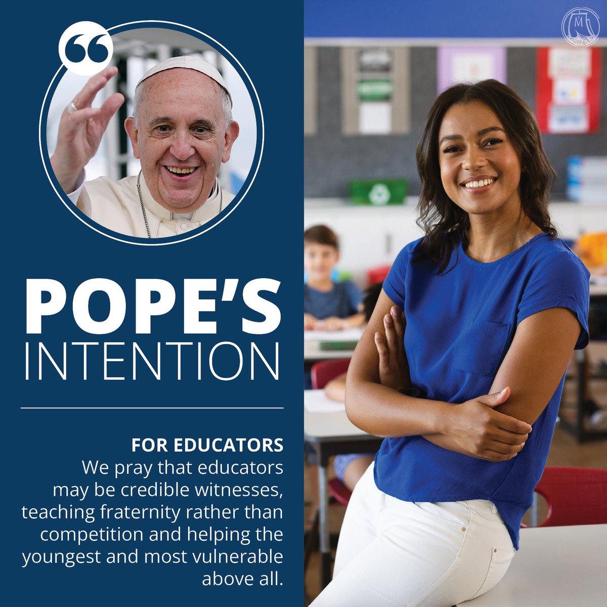cbuscatholic's tweet photo. Let us join Pope Francis in praying for educators in the month of January. Let us pray special intentions for all educators in @ocs_Columbus, at @ohiodominican, and those teaching our seminarians at the Pontifical College Josephinum!

#PopeFrancis #ColumbusCatholic https://t.co/o0QwTzH9dL