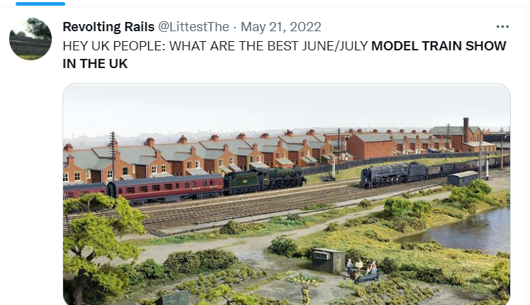 LittestThe's tweet photo. I didn't take this, I was ASKING for information on model train shows, and used the image to give an example and to gain attention. I did not claim ownership of the image, and if I had taken this I definitely would have. Original image: https://t.co/cTDqAAI55A https://t.co/jWPzfhWRrl