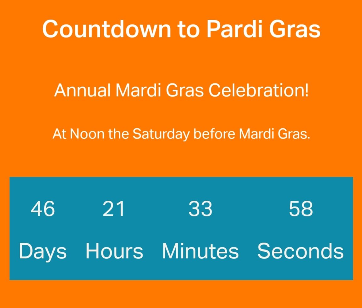 Hwy61RdHouse's tweet photo. We always have a "countdown" to #pardigras at #hwy61roadhouse on the website:
👇
https://t.co/AGht2LEZFs (scroll down) https://t.co/EMFWXMO2wr