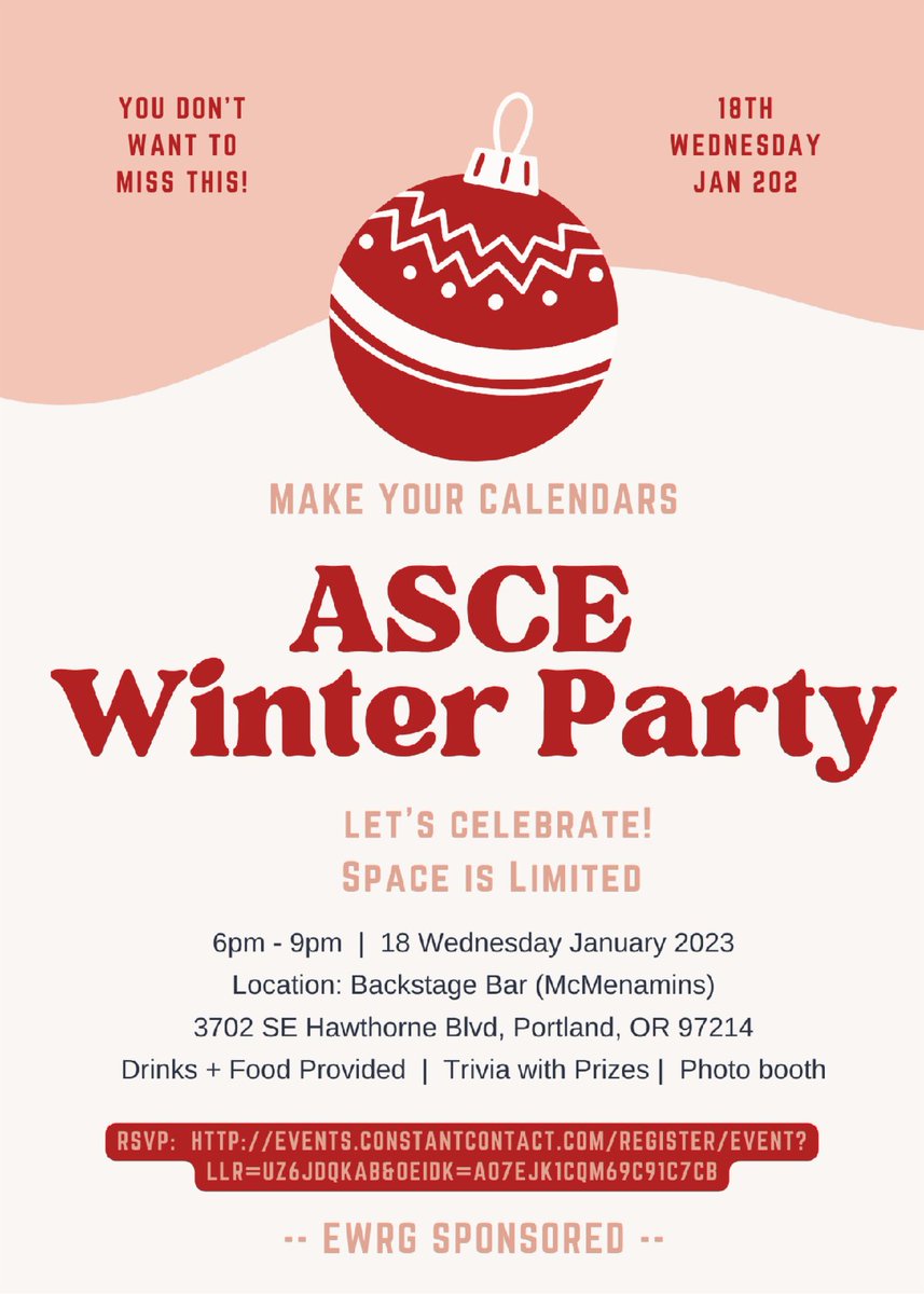 ASCEOR's tweet photo. Kick off 2023 with the ASCE Oregon Section! Food, drinks, trivia, and a photo booth! 

Register Here: https://t.co/qnktFUatKI https://t.co/TsNEERlXJX