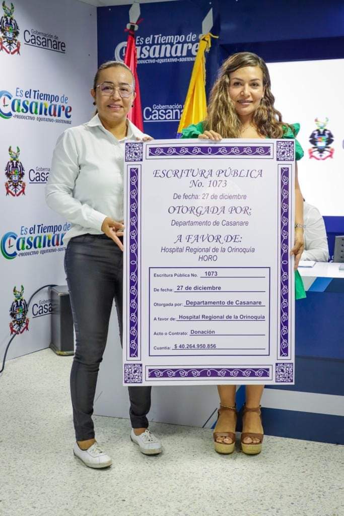 En este 2023 se formalizó la entrega de títulos que acreditan al <a href="/HoroEse/">HOSPITAL REGIONAL DE LA ORINOQUÍA E.S.E</a> como legítimo propietario del terreno donde están ubicadas nuestras instalaciones, gracias  al compromiso de nuestro <a href="/SALOMONGOBER/">SALOMON SANABRIA CHACON</a> hoy podemos avanzar en un proyecto de ampliación de la capacidad instalada.