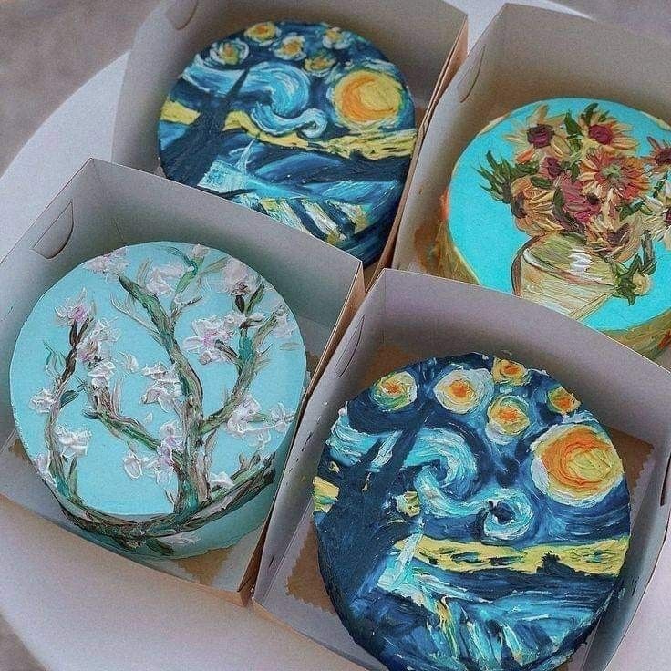 softdeIicacy's tweet photo. vincent van gogh inspired cakes; https://t.co/op8Y3hdCMJ