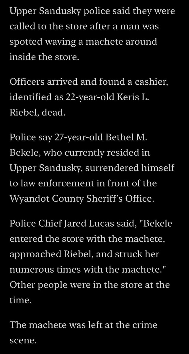 On New Year’s Day, Bethel Bekele entered a Dollar Tree with a machete, approached Keris Riebel while she was working, and hacked her to death. Police don’t have a motive and, for some odd reason, this isn’t a national story. I’m posting the family’s memorial fundraiser below.