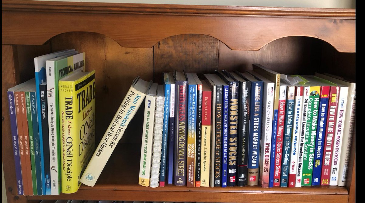 Reorganized my bookshelf to put what I consider the best of the best on top--so 'Top Shelf Investing', lol.  There are about 20 or educational books (when you eliminate early editions of HTMMIS) and some are just books of chart studies.  Just my opinion of course:
