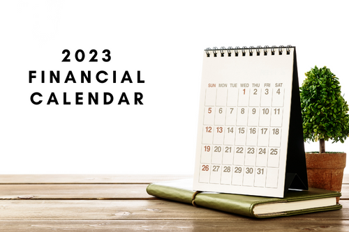 ryangstover's tweet photo. New for 2023: our financial calendar! Keep track of all the important dates &amp; deadlines like tax filing &amp; gov benefit distribution. Bookmark the page or add to your personal calendar to never miss a financial obligation. #financialplanning #calendar2023 https://t.co/u4ZaGZctWJ https://t.co/aYj6TneeMW