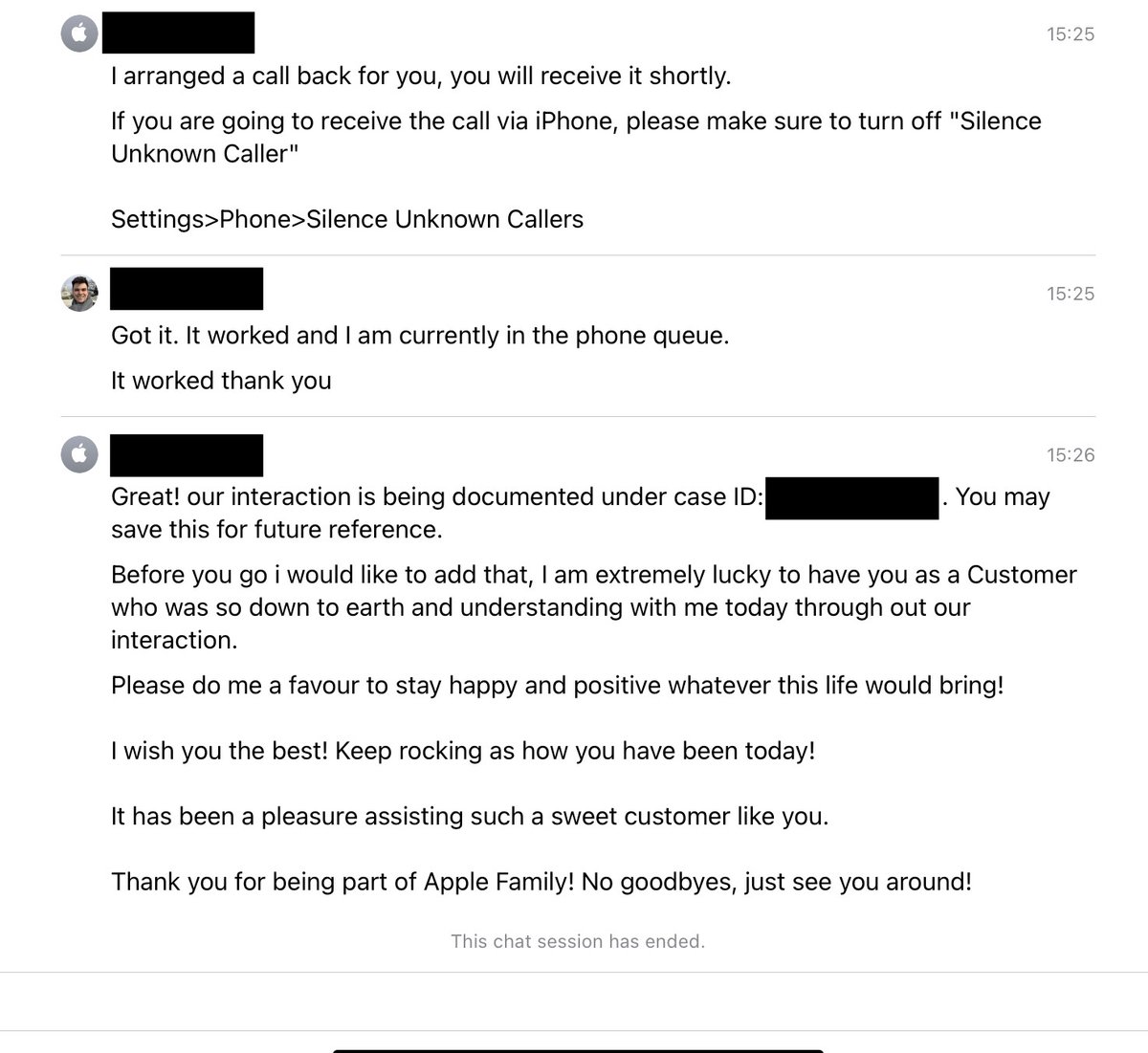 abeck_dev's tweet photo. Usually I am not posting on Twitter but this time I am happy to make an exception. I want to thank @AppleSupport for the great Engineer that I was in contact with today. He was so nice and ended our contact with the lines you see below. (1/2) https://t.co/98yJe7YlPV