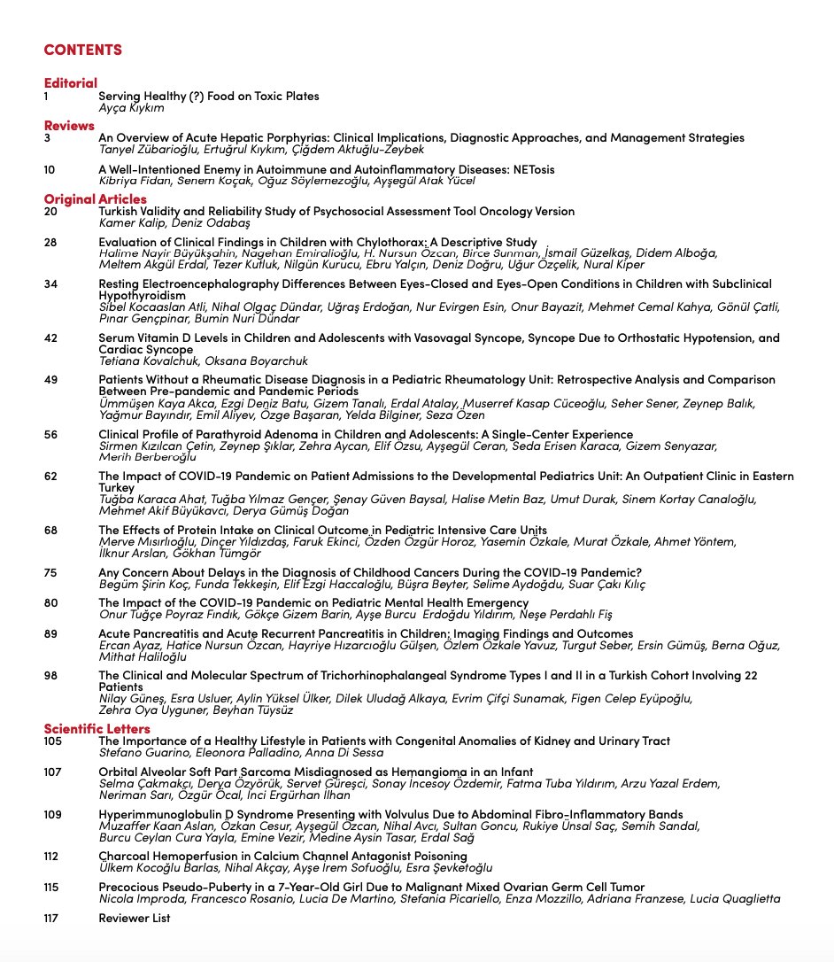 PediatriTurk's tweet image. Contents of the first volume of 2023 ! 

#Toxic Plates #Porphyrias #NETosis #children #healthcare