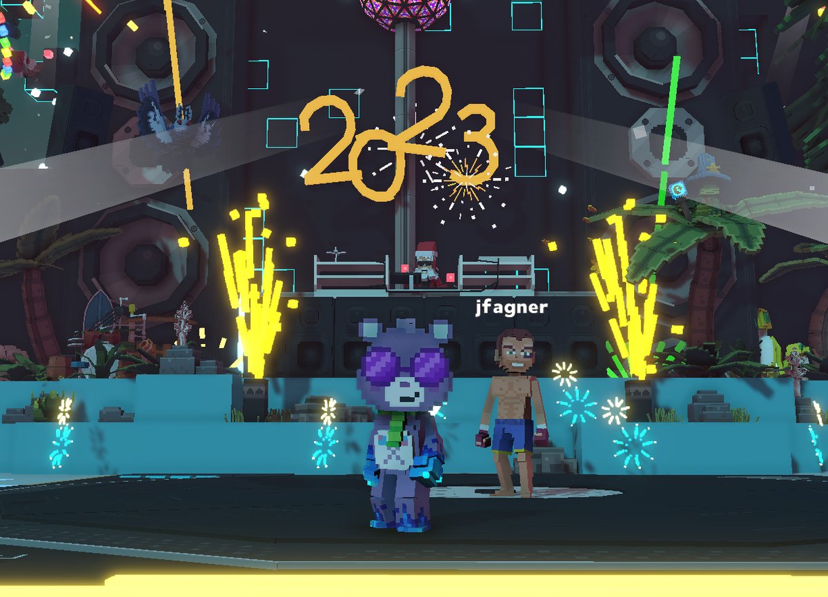 jope_st's tweet photo. @TheSandboxGame @steveaoki @TheOfficialA7X @suecothechild @ParisHilton @deadmau5 @blond_ish Celebrating the end of the year in @TheSandboxGame Metaverse! ✨🎇 https://t.co/4bEMxpYYmt
