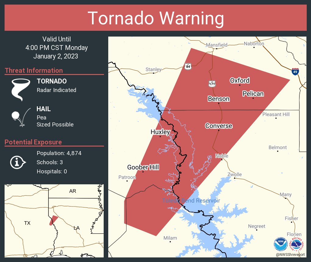 NWS Tornado on Twitter "Tornado Warning including Converse LA, Huxley