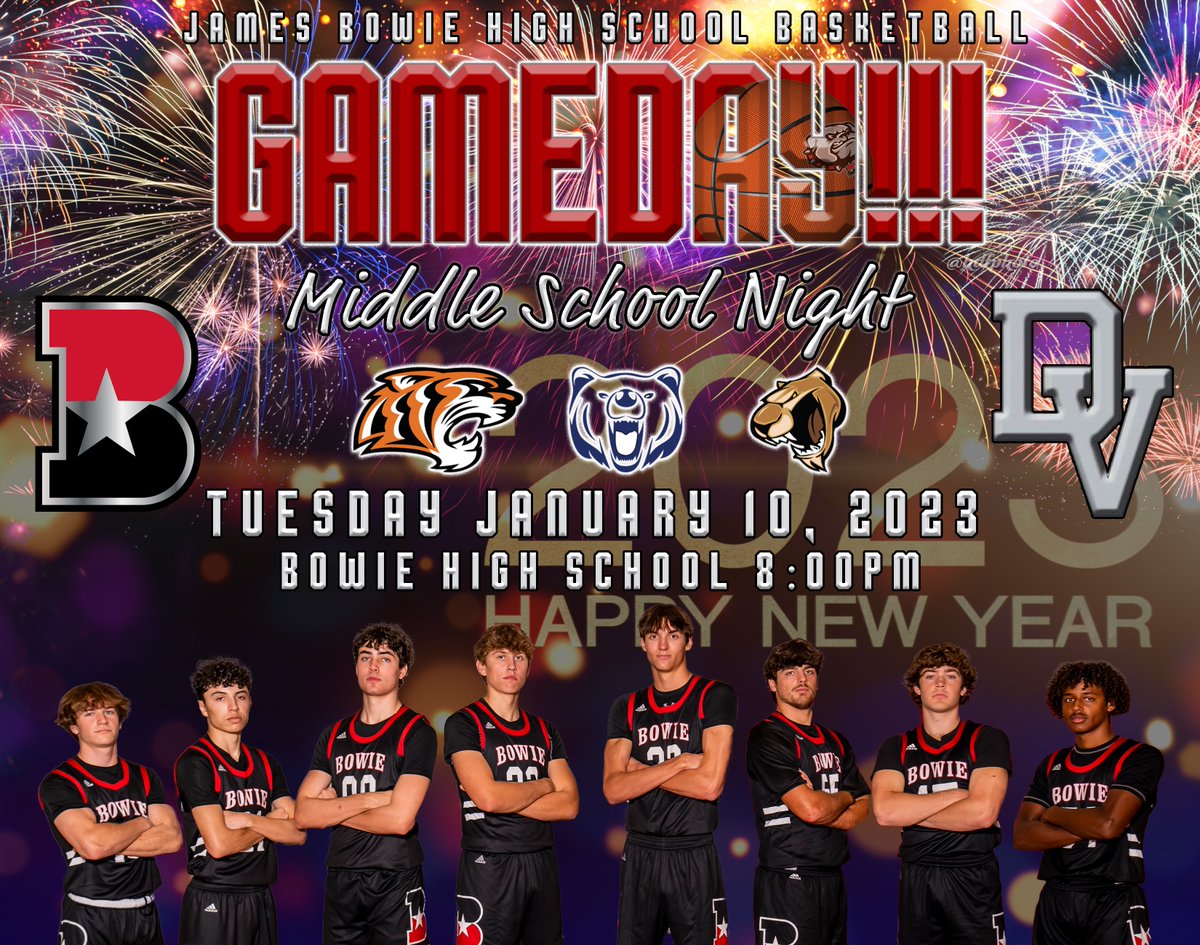 Gamenight! Bowie vs Del Valle. Tuesday January 10, 2023. Future Bulldawgs Boys MS Basketball players get free entry, a Bush's Chicken sandwich and a tea for free. Come out and support your Dawgs. 
FrA 5:15p, FrB 6:30p, JV 6:30p and Varsity 8:00p
<a href="/FlxAtx/">FLX ATX</a> <a href="/AISDBowie/">Bowie High School</a> <a href="/hdfphoto/">HD Flores</a>