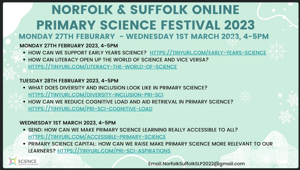 Head Teachers are you planning your staff meetings for this term? How about joining us for cost effective primary Science CPD? Each session costs £20 and you can have as many teachers as you like around the screen!
@NorfolkSuffSLP @EducateNorfolk @Suffolk_PHA @Psqm_HQ @AsePrimary