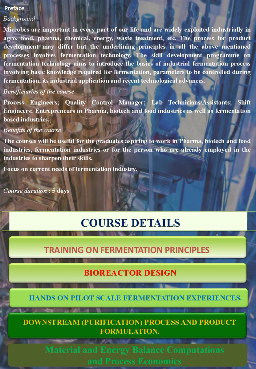 sourish007's tweet photo. CSIR-CSMCRI is conducting 5 days (20th February 2023 to 24th February 2023) on Skill Development Programme on Fermentation Technology. Applications are to be submitted to sourishb@csmcri.res.in or to the link - https://t.co/gzQbZ1tqsx
 #biotechnologyindustry #biotechstartup https://t.co/J7r4FxnhSz