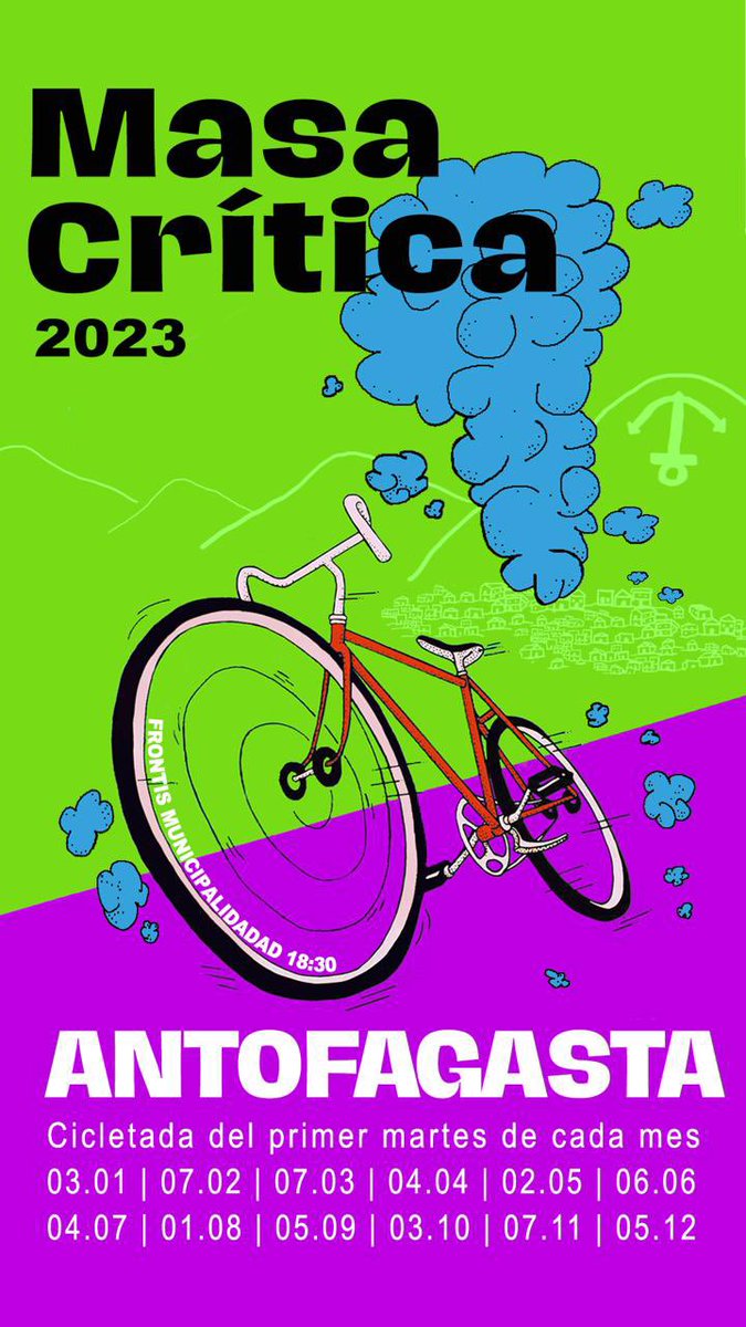 Mañana tenemos la primera Cicletada Primer Martes del 2023! Recorreremos las calles del sector centro y centro alto. Nos vemos a las 18:30 en el frontis de la Municipalidad de #Antofagasta. Los esperamos!