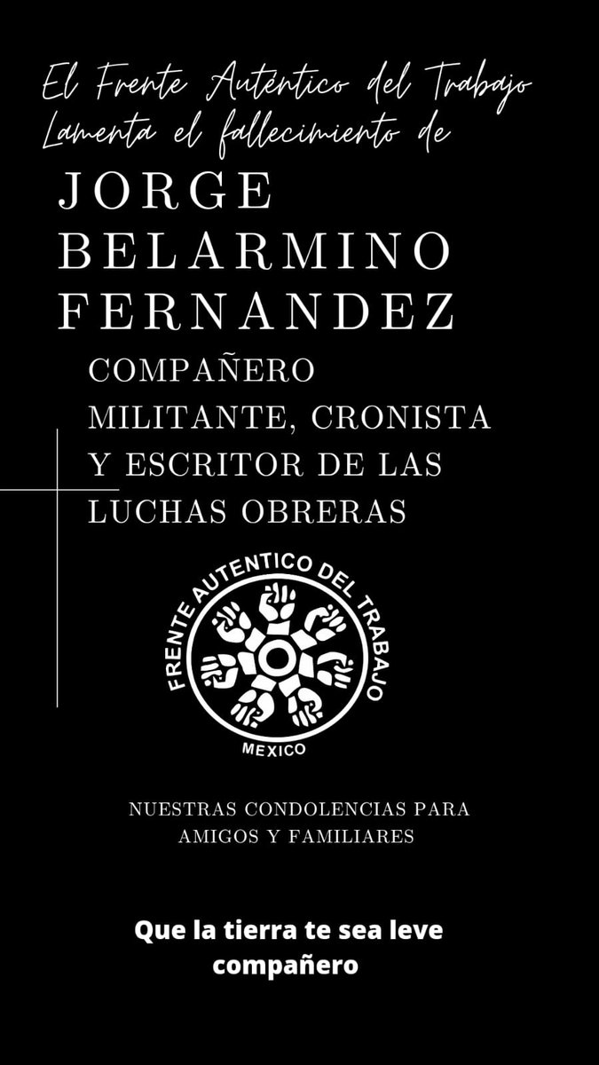 #Descansaenpaz
Lamentamos el fallecimiento de Jorge Belarmino Fernández