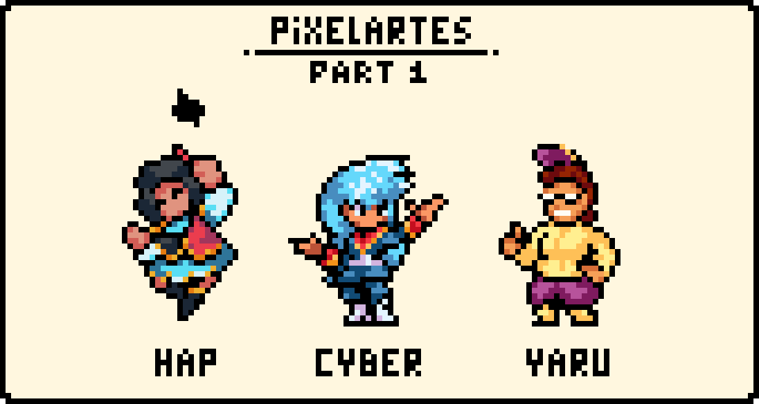 SavvyEh's tweet photo. Pixel gifts for some Sleepless Domain discord art game folks!

Featuring:
Lise by @hap_blue 
Shireez by @cyber_husky 
Cinq by Yaru https://t.co/kzt1uNLXeA