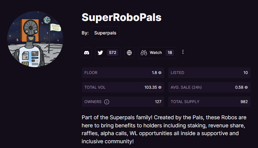 SuperpalsNFT's tweet image. 1.8 SOL floor and only 10 listed. Probably nothing right? 📈🚀💎
#Solana #SOL #SolanaNFT #NFTCommunity