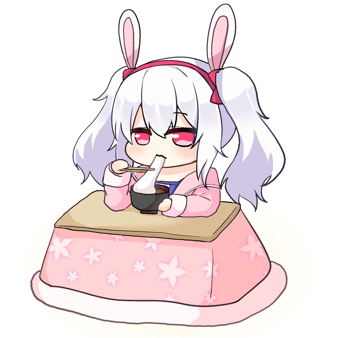 laffey (azur lane) 1girl solo twintails kotatsu eating table animal ears  illustration images