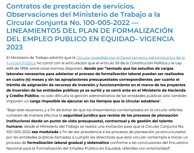 contrataenlinea's tweet photo. 📌PRESTACIÓN DE SERVICIOS. OBSERVACIONES/Circular 100-005. Estudio de cargas laborales para adelantar proceso de formalización laboral NO puede realizarse en 4 meses, tal como se indica en la Circular y SIN LAS APROPIACIONES PRESUPUESTALES correspondientes https://t.co/brUxkwk8Gg https://t.co/JxImzc2RVQ