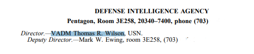 ex-US Army Lt. Col. Corso ("The Day After Roswell") mentioned Pentagon "Room 3E258" in his Manuscript (not the book- the manuscript). So I Googled the room. What did I find? "Director VADM Thomas R. Wilson, USN" - of the Admiral Wilson Memo.

#ufotwitter #uaptwitter #ufohistory