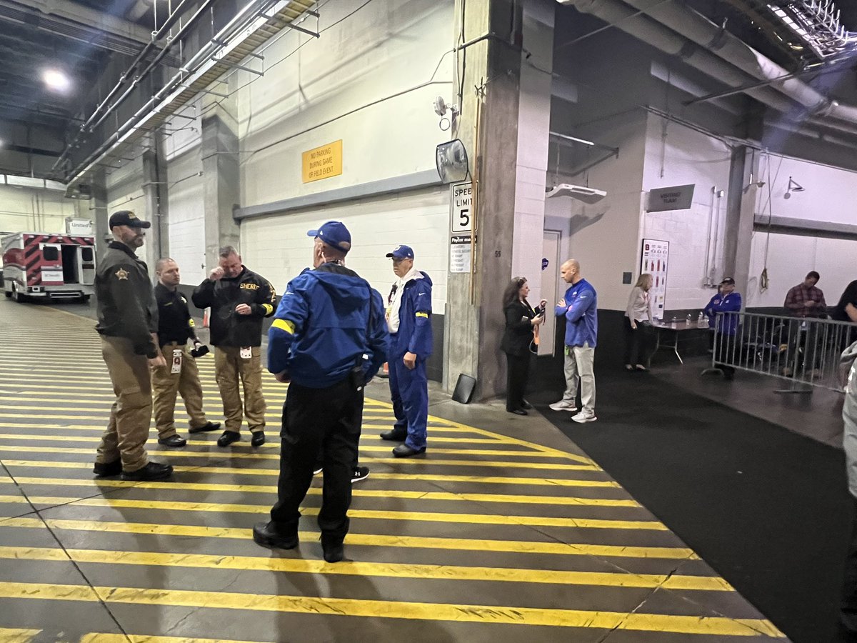 The view outside the Buffalo Bills locker room after Damar Hamlin has been taken to the hospital after being injured in the first quarter of a game against the Cincinnati Bengals. <a href="/TheBuffaloNews/">The Buffalo News</a>