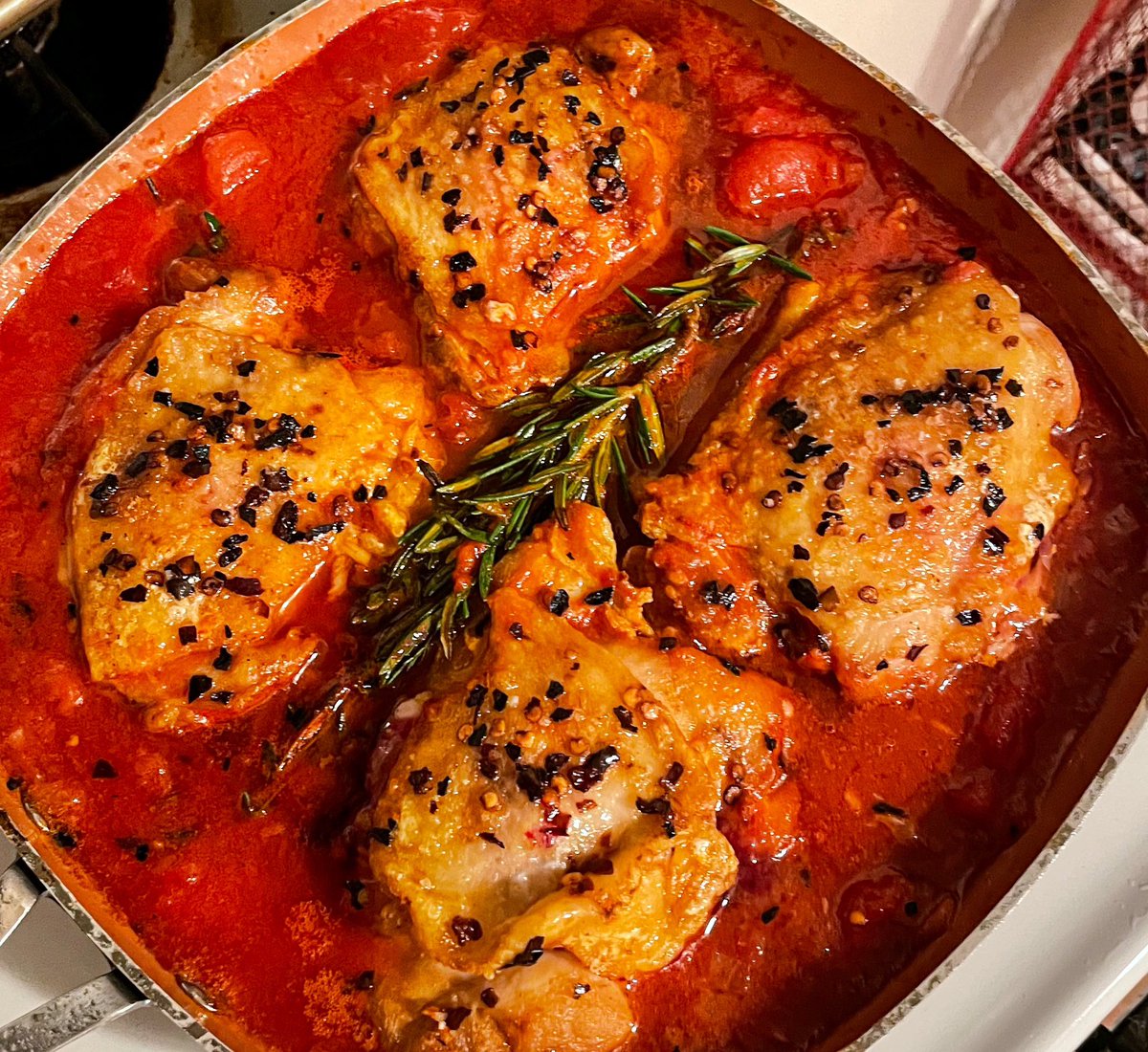 TheSaucedSpoon's tweet image. It’s our last day of winter break and we’re back to work tomorrow. Decided to end our vacation with a new recipe! We made Alex Guarnaschelli’s chicken cacciatore from her “The Home Cook” cookbook. The flavor is amazing! Absolutely will make this again. 🔥🍗