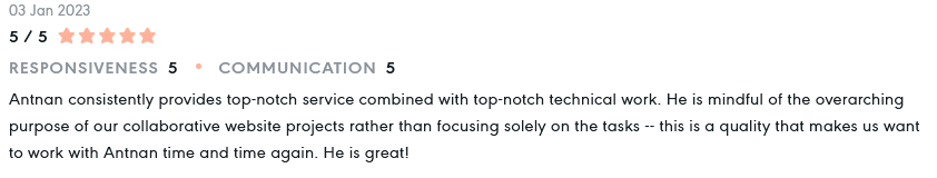 dantnan's tweet photo. Excited to share a recent review from a satisfied client on @codeablehq If you're in need of expert #WordPress #development assistance, I'm here to help! Contact me for a consultation, and let's bring your project to life. #webdesign #clientlove #readytoassist https://t.co/TFSl4g6xsf