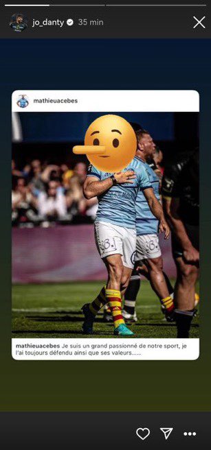 CanalplusRugby's tweet photo. La story Instagram de Jonathan Danny suite au communiqué de Mathieu Acebes 😳😬😐 https://t.co/Vvl4jlLd8i