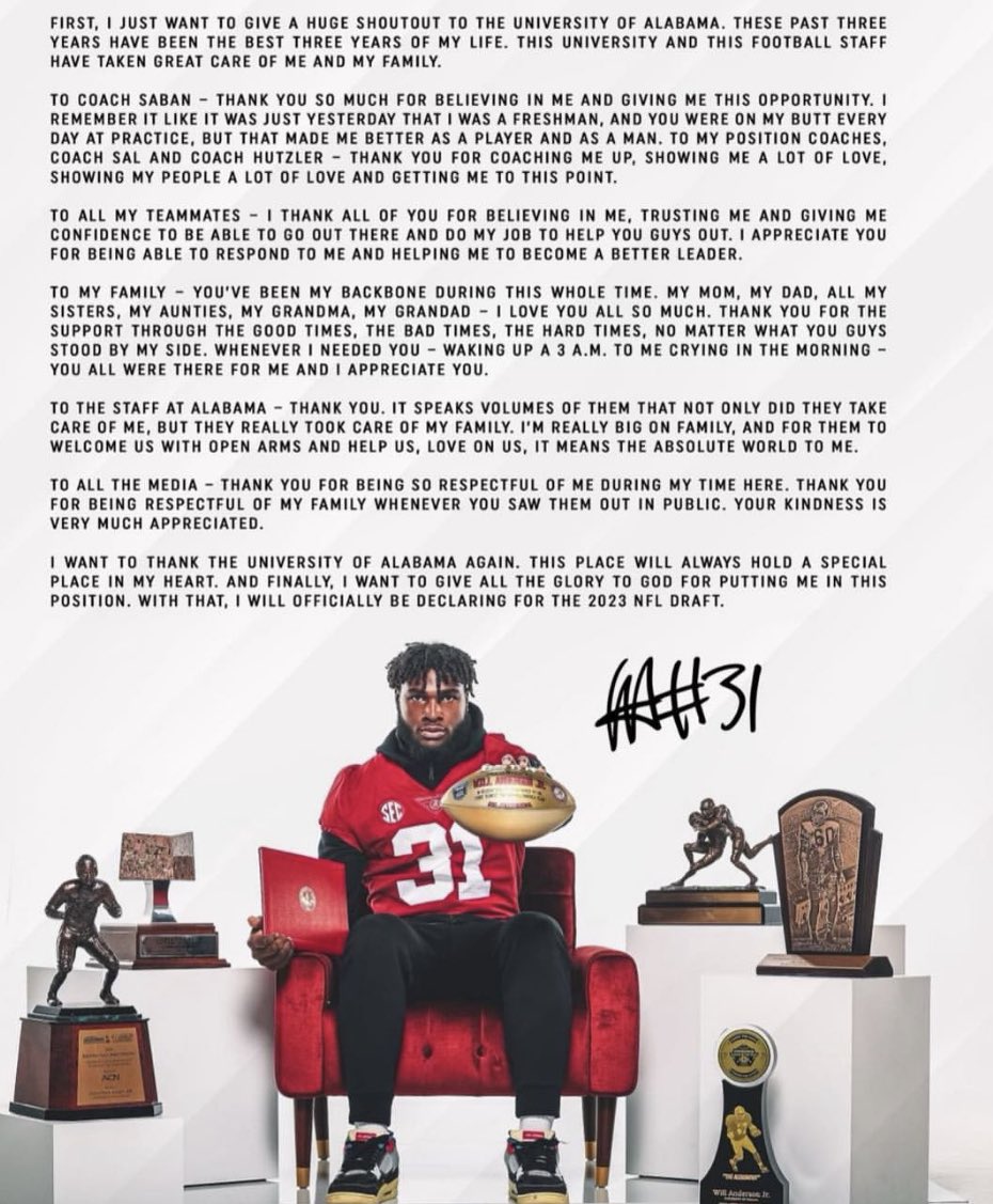 Let’s Go big bro!!!! 💪🏿💪🏿 glad to have played a year with you,., on to the next level… #RollTide