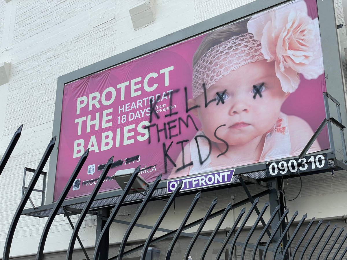A pro-life billboard in Portland was vandalized with the message, “Kill them kids.” When Roe v Wade was overturned last year, a number of pregnancy resource centers in Portland (&amp; elsewhere) were attacked. Antifa militants posted the addresses on Twitter.koin.com/news/portland/…