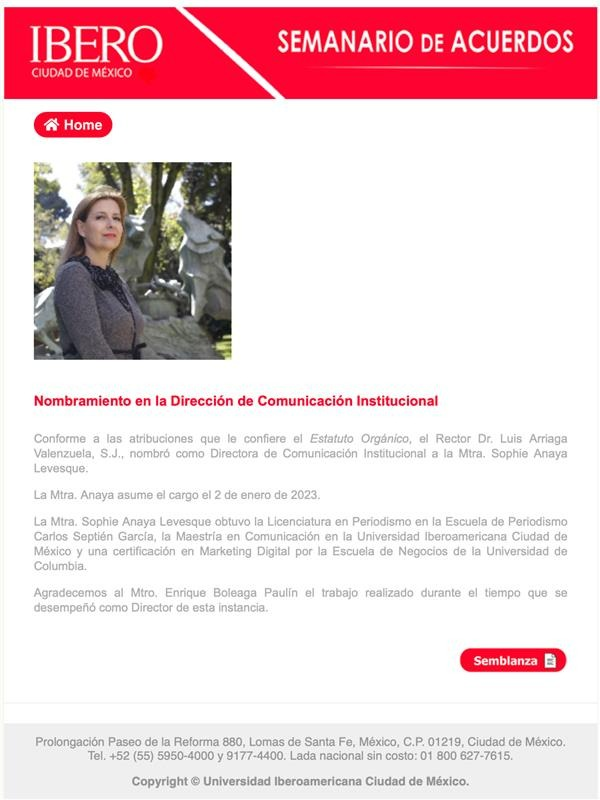 Estoy muy contenta de compartirles esta noticia para empezar el año.  Agradezco al Dr. Luis Arriaga, Rector de la Ibero su confianza. Me honra mucho esta responsabilidad para con mi casa de estudios.   <a href="/IBERO_mx/">IBERO CDMX</a>