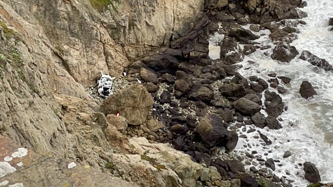 Two children, two adults in critical condition after Tesla travels off  cliff at Devil's Slide