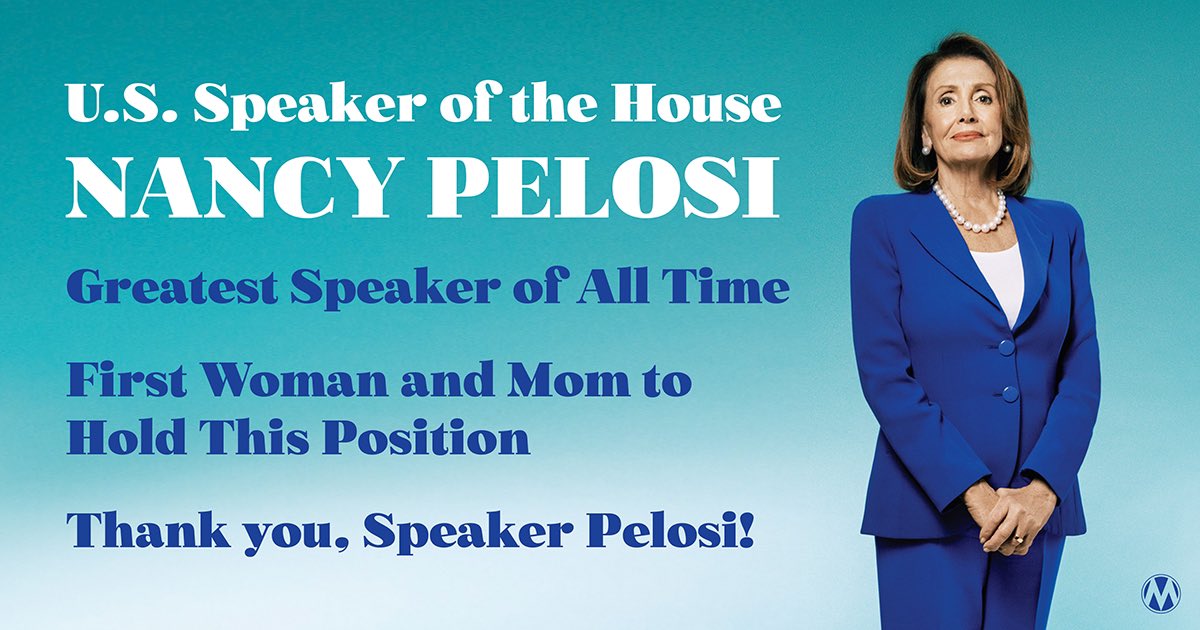 Greatest. Speaker. Of. All. Time. Thank you, @SpeakerPelosi, for lifting our nation, protecting democracy, and boosting families! Historians are already saying what we know to be true: Best Speaker in our nation’s history. #ThankYouSpeakerPelosi #DemocratsDelivered4US