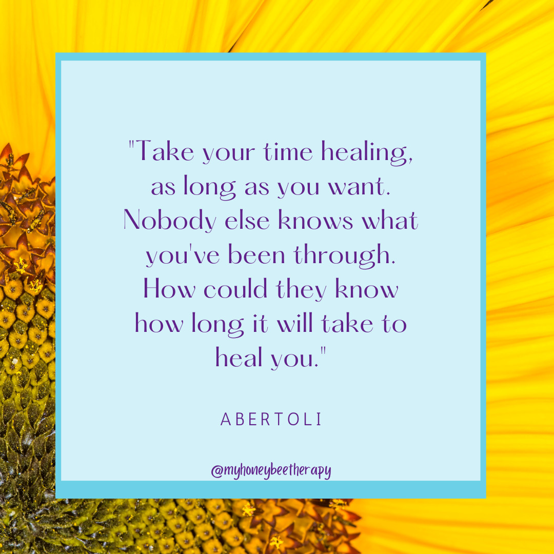 Healing is a process and takes time. There is no rush on your healing journey, so don't feel pressured to be OK right away.

Take the time you need to find inner peace, because no one knows your path like you do. 🐝

#MentalWellnessMonth #SelfCare #HealingJourney