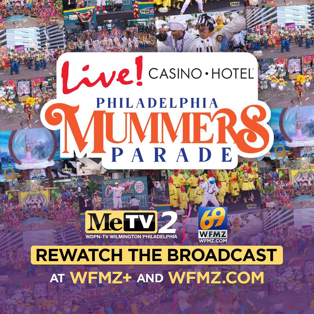 PhilaStringBand's tweet photo. Rewatch the all the excitement of the 2023 Live! Casino &amp; Hotel Philadelphia Mummers Parade! 

View the entire broadcast and all of the String Bands at https://t.co/t3jh0s22Ob or watch on your TV with the WFMZ+ app https://t.co/hLOTetRKjI. https://t.co/vqsrBoOsTV