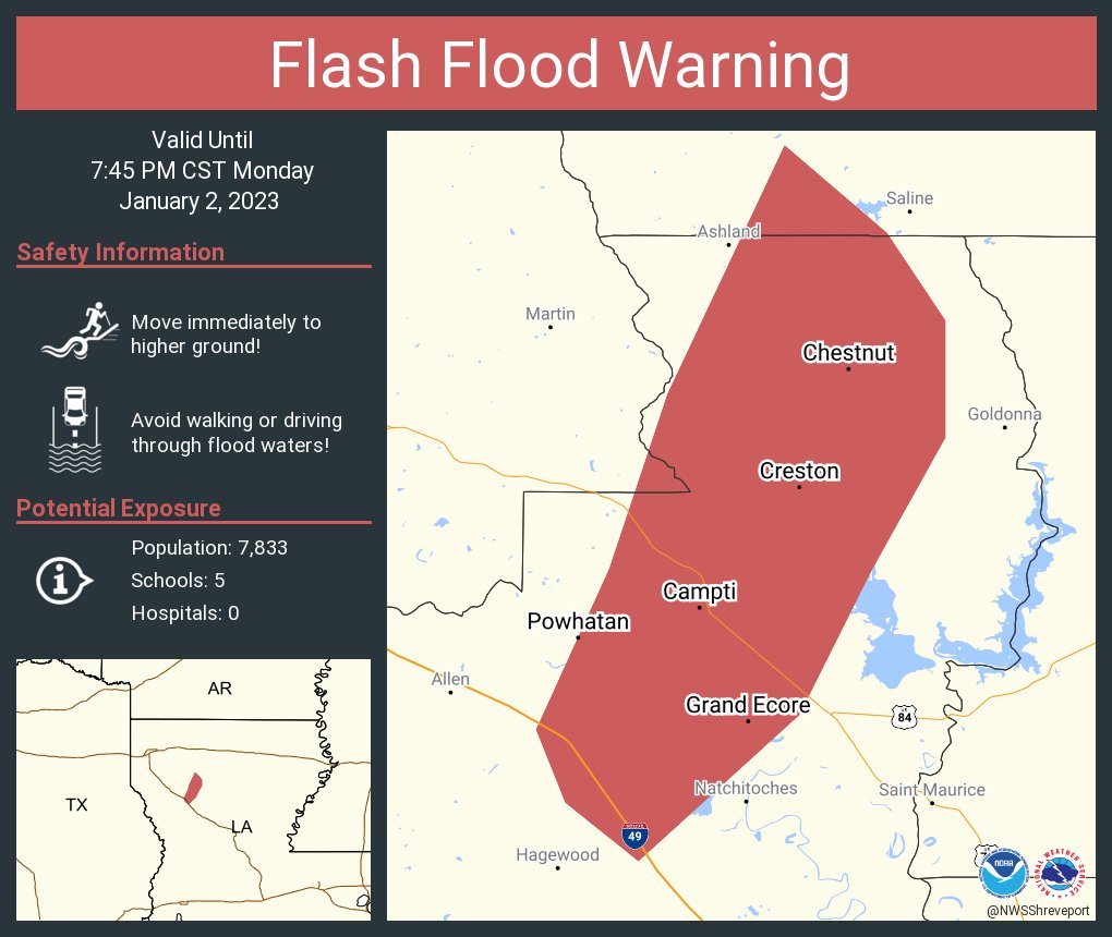 NWSFlashFlood on Twitter "Flash Flood Warning including Campti LA