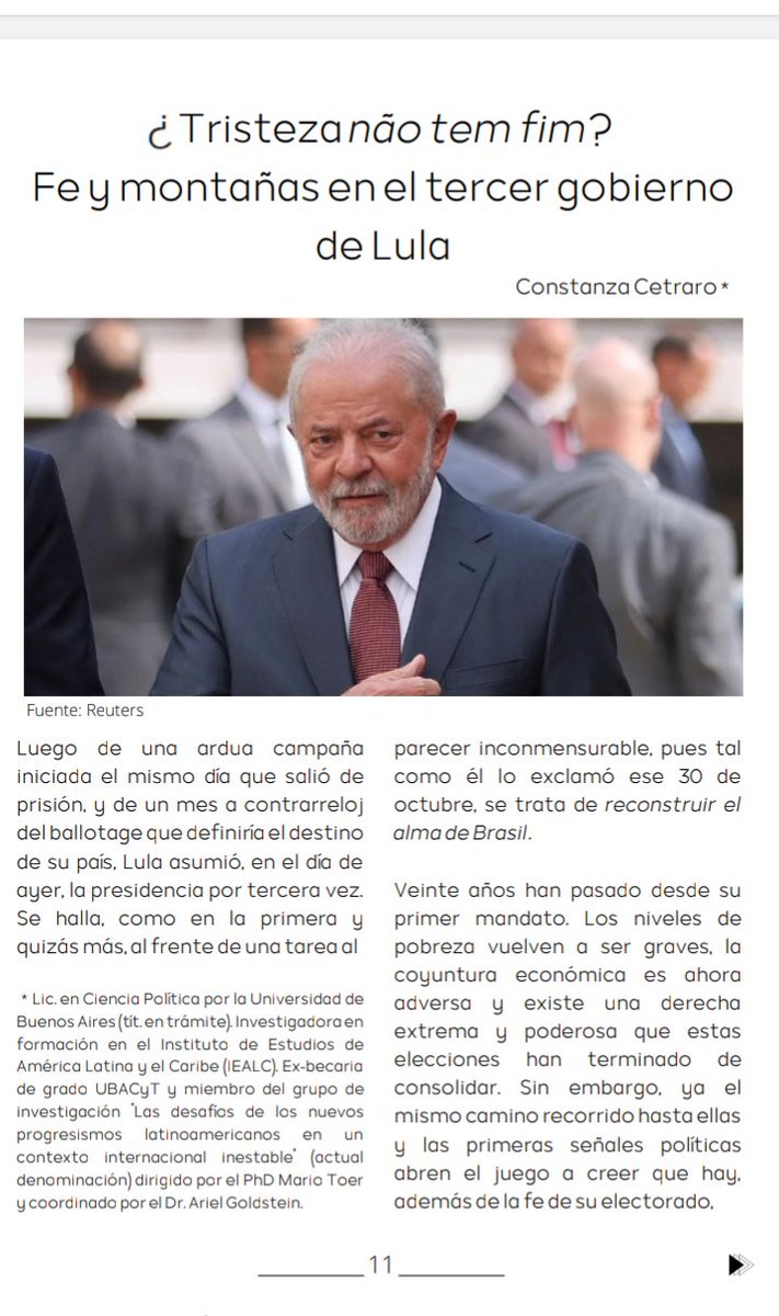 ConiCetraro's tweet photo. ¿Tristeza não tem fim? Fe y montañas en el tercer gobierno de Lula – en el dossier del @CEAP_UBA. Un panorama de los desafíos que se vienen. https://t.co/4iTCpe9aUH #LulaPresidente #Brasil https://t.co/GOsQffOnO3