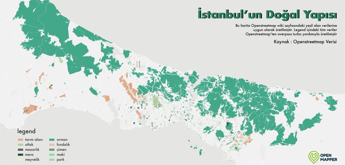 open_mapper's tweet photo. Natural Structure of İstanbul 
This map was produced in accordance with the green space data on the Openstreetmap wiki page. 
Base Map @FSQStudio 
#opensource #opendata #istanbul #OpenStreetMap   #openmapper #map #natural #Datavisualization #forest #harita #FoursquareStudio https://t.co/FNl2LklbLH