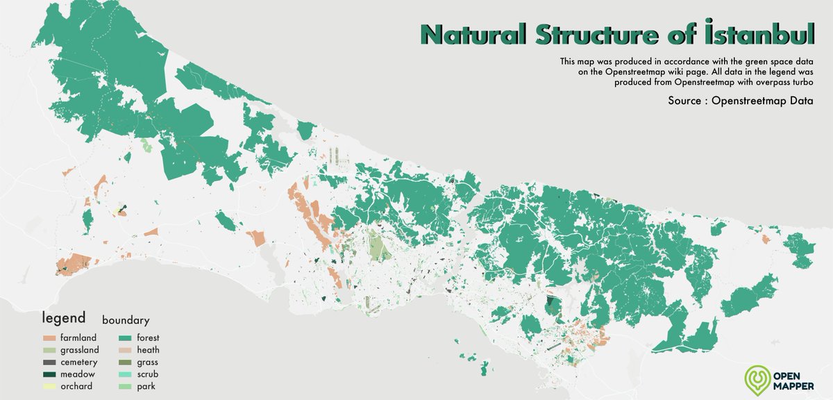 open_mapper's tweet photo. Natural Structure of İstanbul 
This map was produced in accordance with the green space data on the Openstreetmap wiki page. 
Base Map @FSQStudio 
#opensource #opendata #istanbul #OpenStreetMap   #openmapper #map #natural #Datavisualization #forest #harita #FoursquareStudio https://t.co/FNl2LklbLH