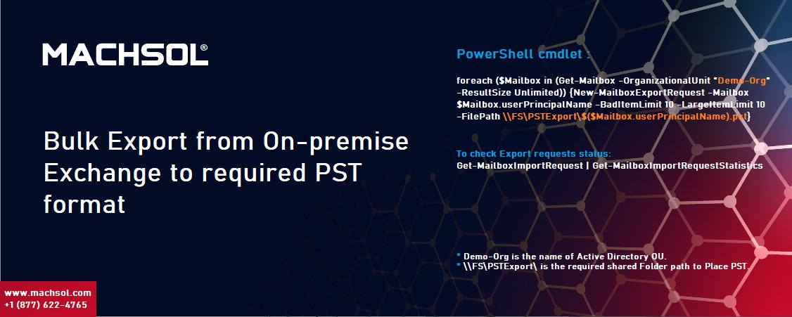 MachPanel's tweet image. How to Export PSTs in bulk from On-premises Exchange and check the status of export request:

Contact us today to discuss your Exchange Migration project: view.ms/ContactUs  

#Exchange2019 #ExchangeMigration #Crossforest