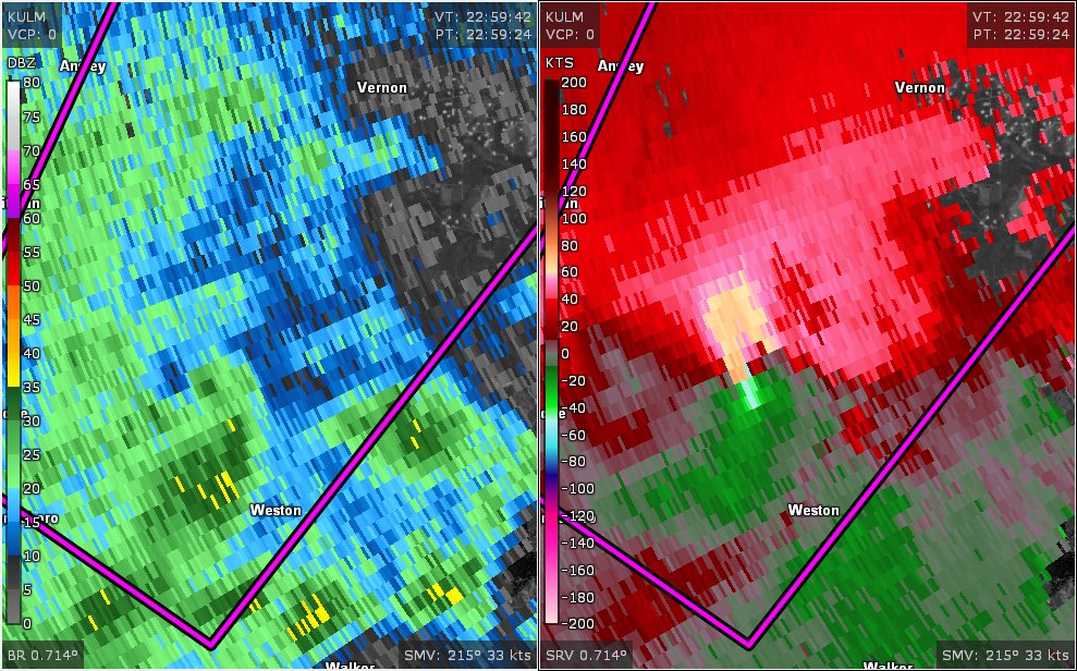 SRRadarLoops on Twitter "Strong tornado near Weston LA per KULM radar