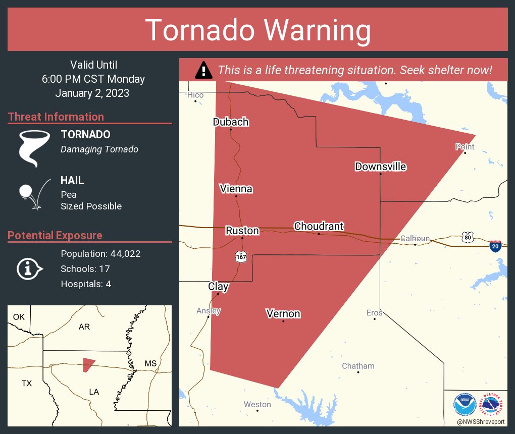 NWS Tornado on Twitter "Tornado Warning including Ruston LA, Dubach LA