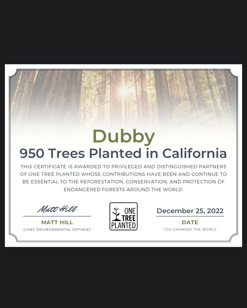 DubbyEnergy's tweet photo. WE DID IT! 

Together, you and I planted 950 trees to help reforestation, strengthen habitats, and help cleanse our air. 

What cause should DUBBY contribute to next? https://t.co/g8egqb0Q4c